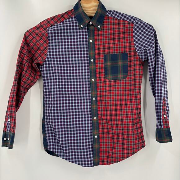J. McLaughlin Mens Small Blue Red Green‎ Plaid Color Block Long Sleeve Shirt - Picture 4 of 5